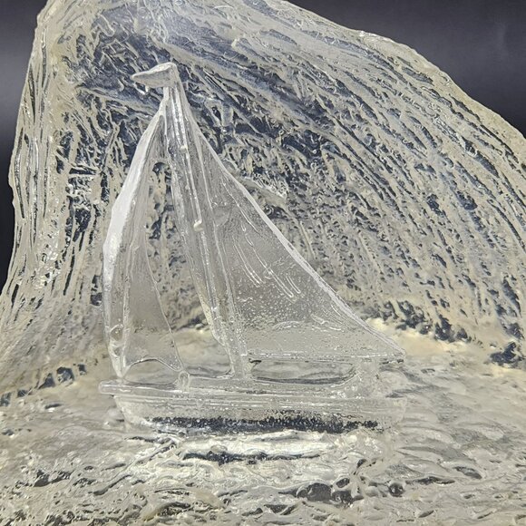 Acrylic Wave Sailboat Sculpture Vintage UV Glow 4.5" Tall - Picture 3 of 9